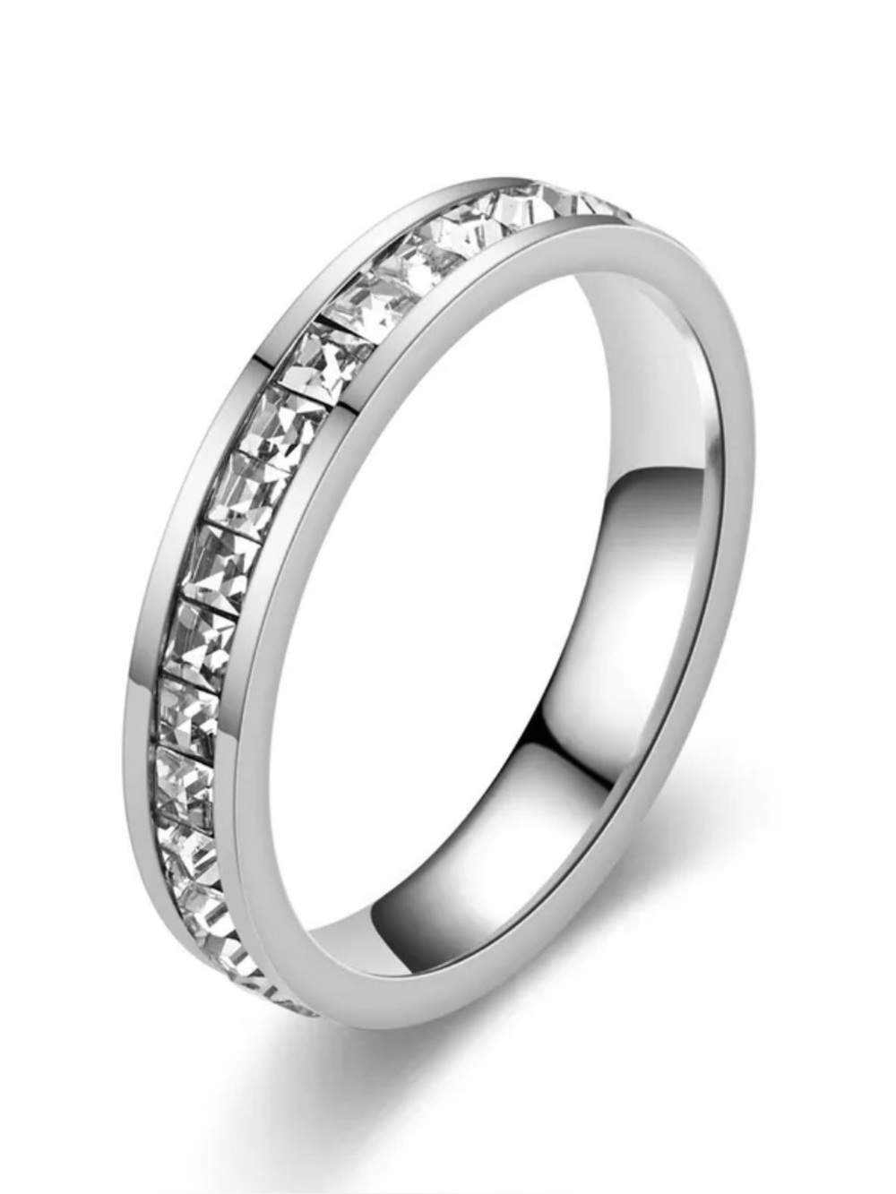 18K White Gold (Rhodium) Single Row Princess Cut Luxury Diamond Ring No Fade